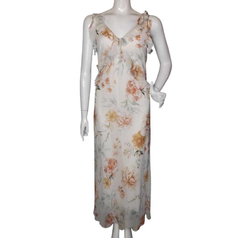 CHRISTIAN LECROIX Dress, S, Summer Maxi/Long, Tie straps, White/Rusty floral